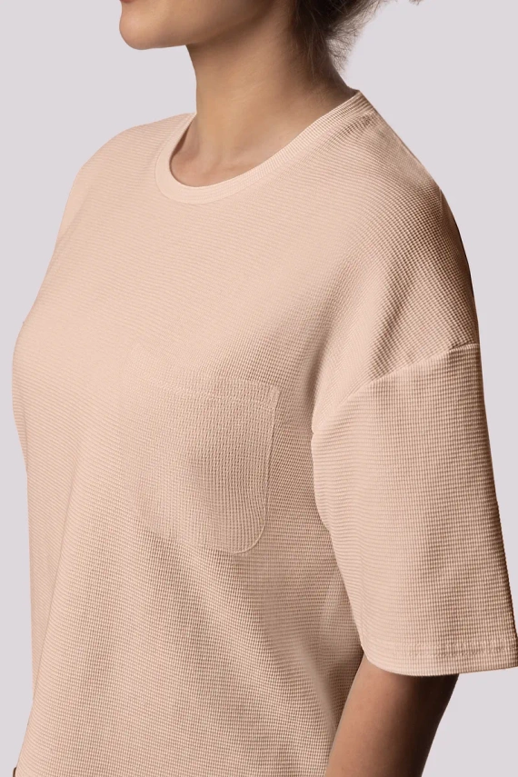 Mânecă scurtă confortabilă Pijamale de damă Mona bej