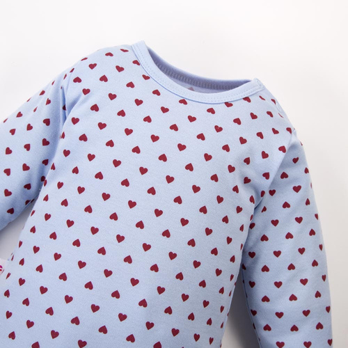 Body bebeluși Love Eevi albastru cu inimioare 100% bumbac, deschidere completă