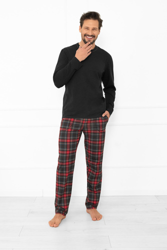 Pijamale pentru bărbați Rusoli Italian Fashion dark melange - bumbac verificat, lung, confortabil