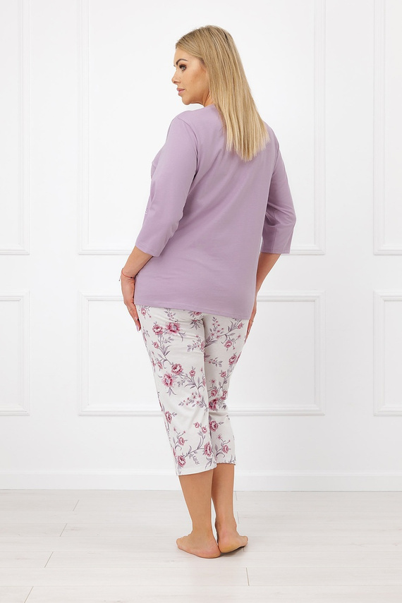 Italian Fashion Karilla Pijamale damă 3/4, 100% bumbac, flori de brândușă
