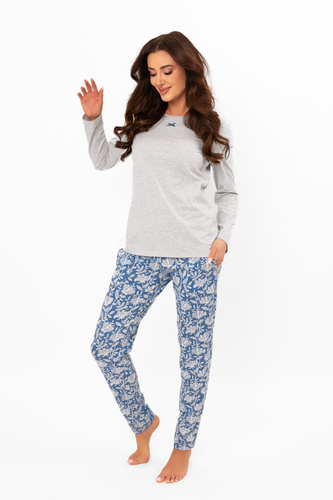 Pijama pentru femei Boma - mânecă lungă, pantaloni lungi, bumbac Italian Fashion - melange/print