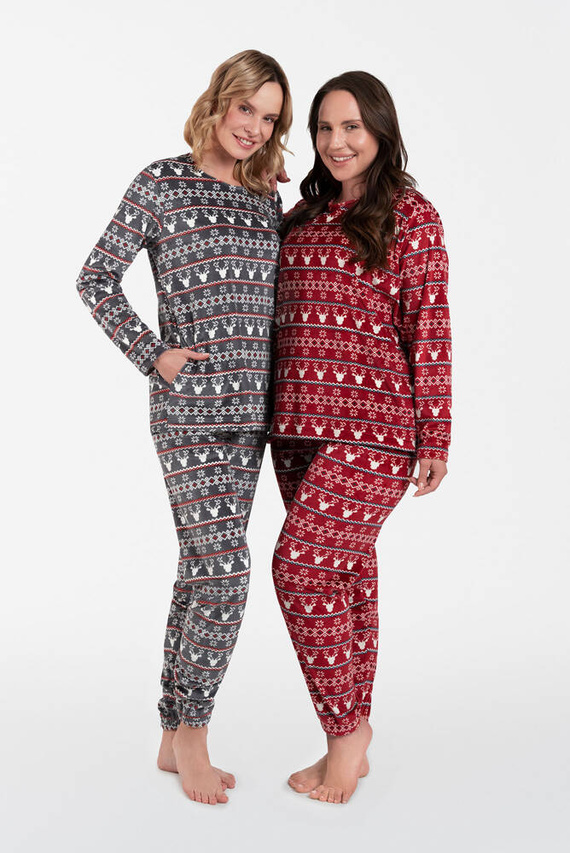 Islanda Fleece Femei Set Italian Fashion - burgundy print