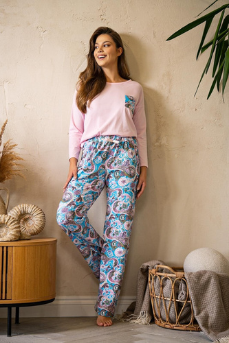 Pijamale dama MK33 Meant To Be Belle Reverie, roz - bumbac, maneci lungi, stil romantic