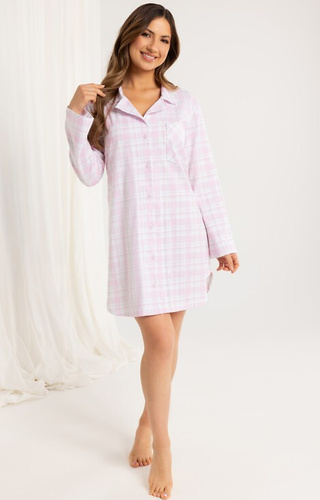 Cămașă roz de damă 168 Regina - 100% bumbac, mâneci lungi, model în carouri