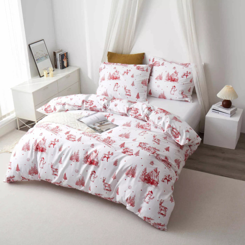 Lenjerie de pat de Crăciun Laponia satin de bumbac de la Spod Igły i Nitki alb roșu – elegant și moale