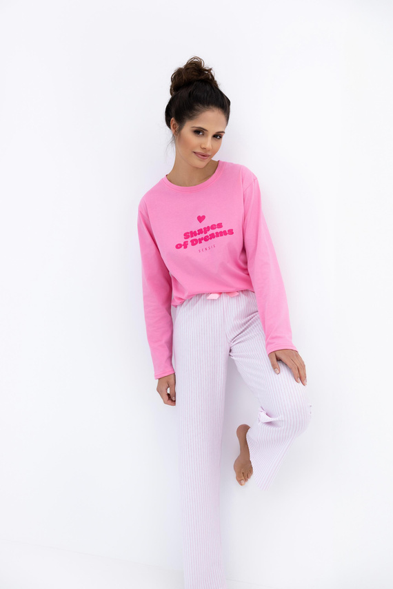 Pijamale pentru femei Malaya Sensis - Tricou și pantaloni lungi din bumbac cu fundă