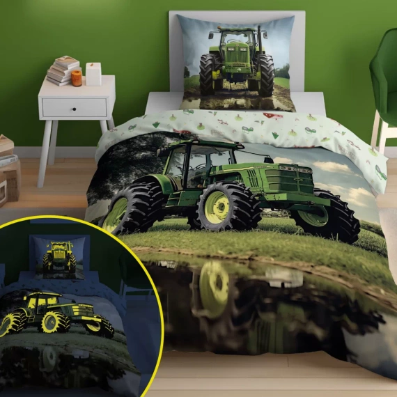 5409 Un tractor verde Lenjerie de pat din bumbac strălucitoare în întuneric Detexpol