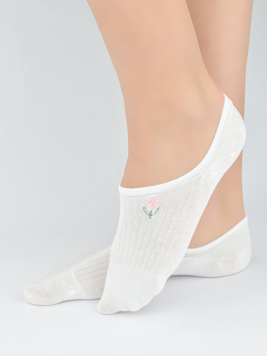 Balerini damă Noviti ST097 din bumbac cu model în dungi și broderie decorativă