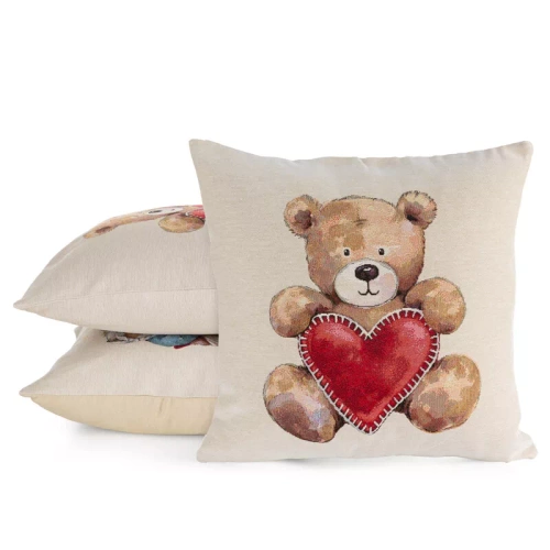 Chp 6028 Tapisserie Fata de perna de Craciun Teddy bear heart Eurocortains bej