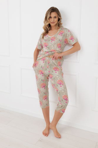 Pijama damă HARMONIA Italian Fashion mânecă scurtă pantaloni 3/4 vâscoză