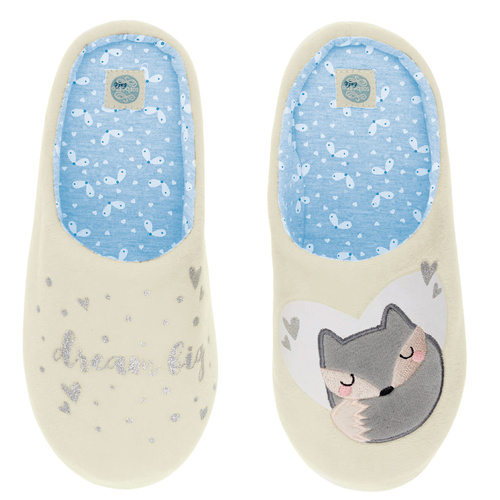 Fixy Sorbetto ecru – papuci de dama calduroase cu talpa antiderapanta si imprimeu