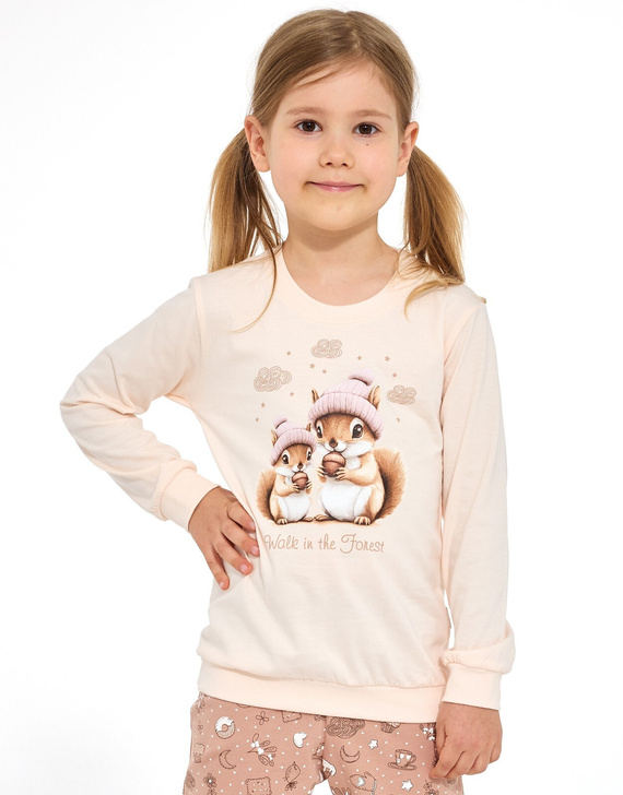 Pijamale fete Cornette Snack 594/200, 592/200 – lungi, cu veverițe