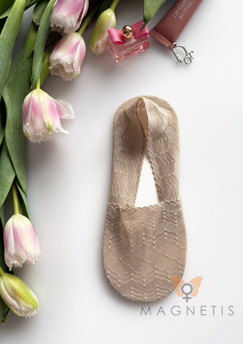 Balerini damă Magnetis GC-251144 din dantelă cu silicon – șosete invizibile champagne
