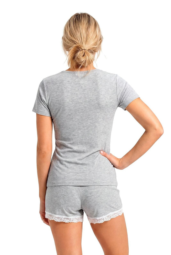 Donna Megi Short pijama damă gri cu dungi și dantelă
