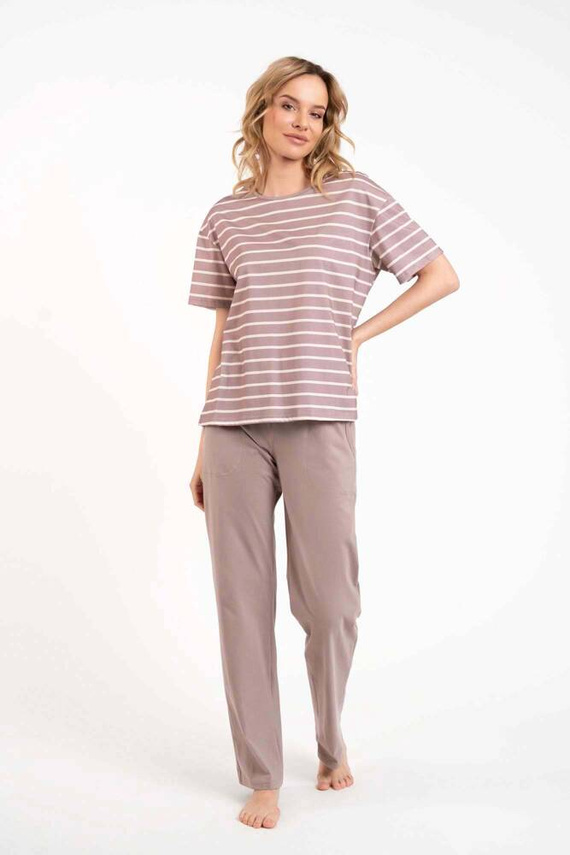 Betty Pijama de damă cu mânecă scurtă, pantaloni lungi Italian Fashion - cappuccino/print cappuccino