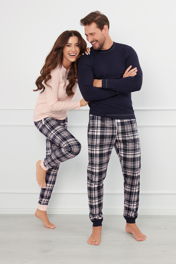 Brit Pajamas Bărbați cu mânecă lungă, pantaloni lungi Italian Fashion - albastru marin/print 