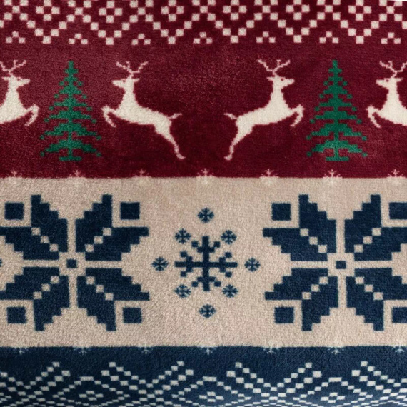 Pătură de Crăciun Eurofirany, bleumarin și roșu cu model scandinav – o pătură moale din microfibră, 240 g/m²