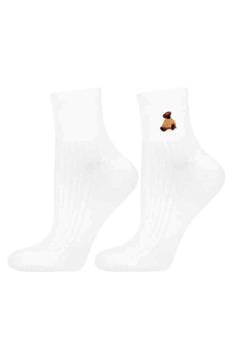 Șosete damă Moraj CSL200-136 din bumbac, cu dungi și broderie, culoare ecru