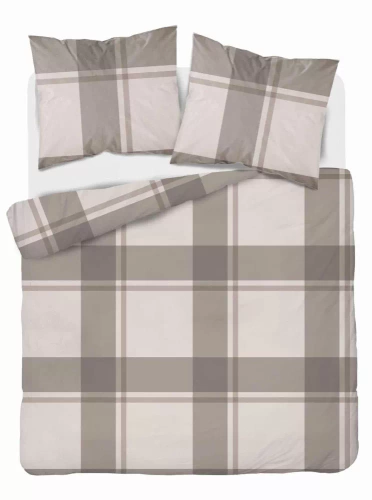 5218 B Lenjerie de pat în carouri de satin bej Detexpol