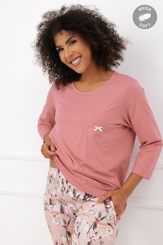 Italian Fashion Kafelia Pijamale damă Mega Soft 3/4 cu flori și buzunar