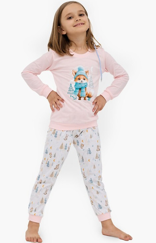 594/192 592/192 Fox Cornette pijamale fete din bumbac, model vulpe, maneci lungi