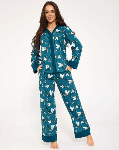 Pijamale damă Cornette 514/509 Virginia albastru 100% bumbac cu nasturi