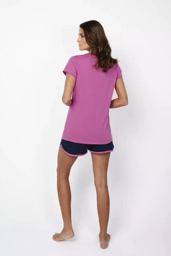 Ontega Ladies pijama cu mânecă scurtă, pantaloni scurți Italian Fashion- amarant/ albastru închis