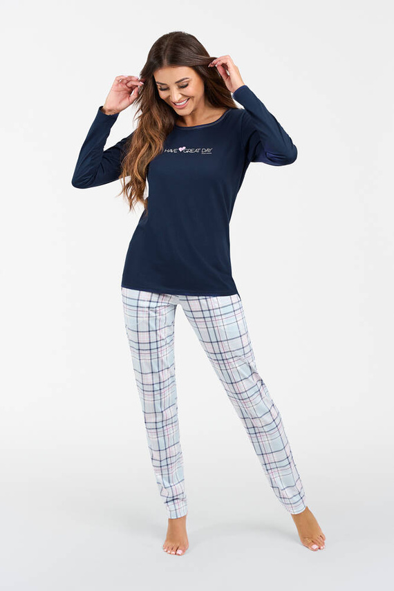 Glamour Pijama de damă cu mânecă lungă și pantaloni lungi Italian Fashion - albastru navy/print
