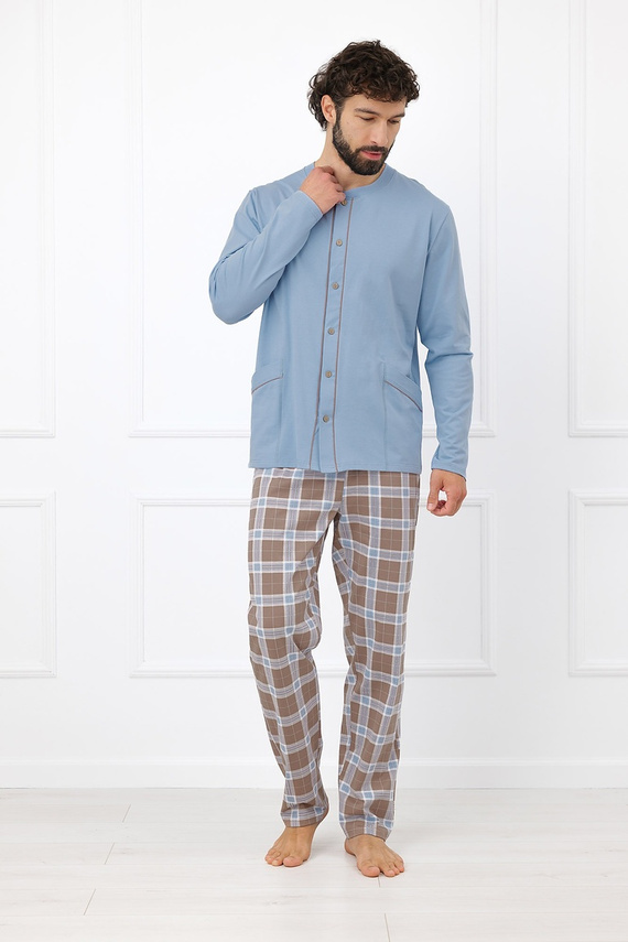 Italian Fashion Wilhelm Pijamale bărbați 100% bumbac cu nasturi, în carouri - cappuccino
