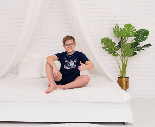 Pijama cu mânecă scurtă pentru băieți Gibson, pantaloni Italian Fashion - albastru marin