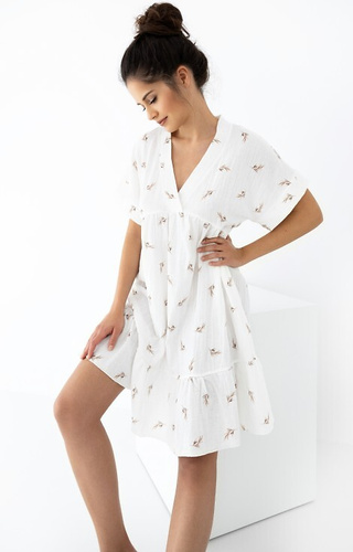 Cămașă de noapte din muselină Nastia Sensis - ecru