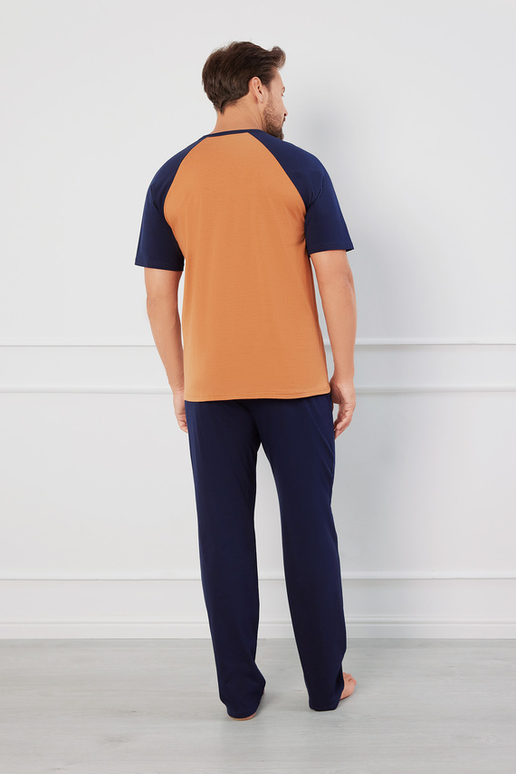 Alexander Pijama cu mânecă scurtă pentru bărbați, pantaloni lungi Italian Fashion - cognac/grenade 