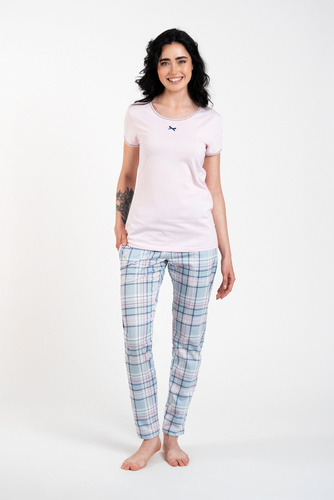 Glamour Ladies' pijama cu mânecă scurtă și pantaloni lungi Italian Fashion - roz/print