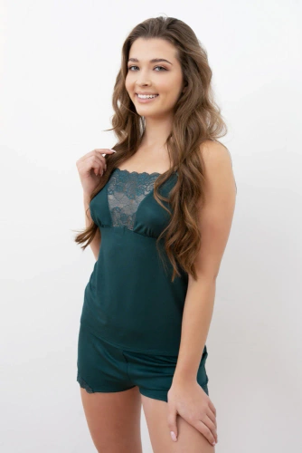 Pijama cu bretele înguste pentru femei Intrigue, pantaloni scurți Italian Fashion- zelona