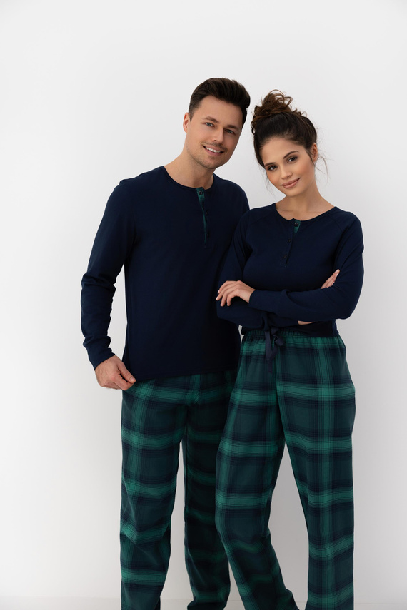 Pijamale Luke Sensis pentru bărbați - bumbac, lungi, verzi în carouri