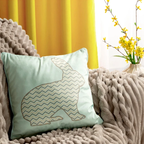 Fata de perna Primavara 1 de Paste din catifea decorata cu imprimeu iepuras Eurocortains menta