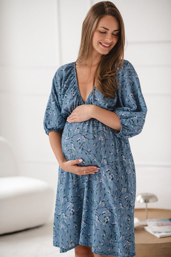 Rochie albastra de maternitate si alaptare Milk Sun Milk&Love cu flori