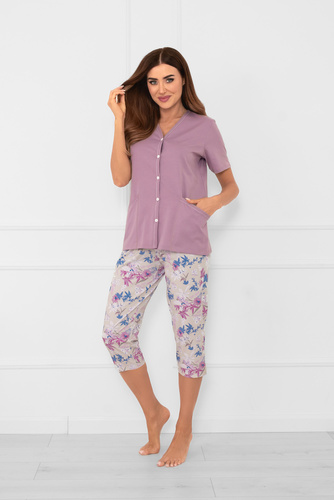 Pijama de damă Zafra cu mânecă scurtă, pantaloni 3/4 Italian Fashion - heather/print 