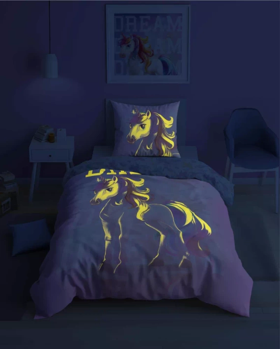 5208 A Fluo 40 Lenjerie de pat din bumbac care strălucește în întuneric Unicorn Detexpol