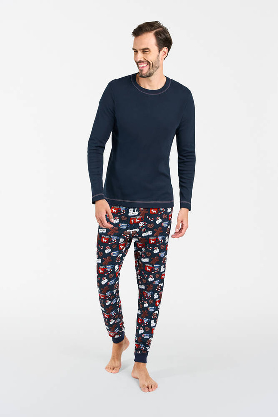Rojas Pijama cu mânecă lungă pentru bărbați, pantaloni lungi Italian Fashion - albastru navy/print 