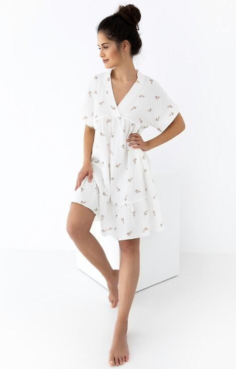 Cămașă de noapte din muselină Nastia Sensis - ecru