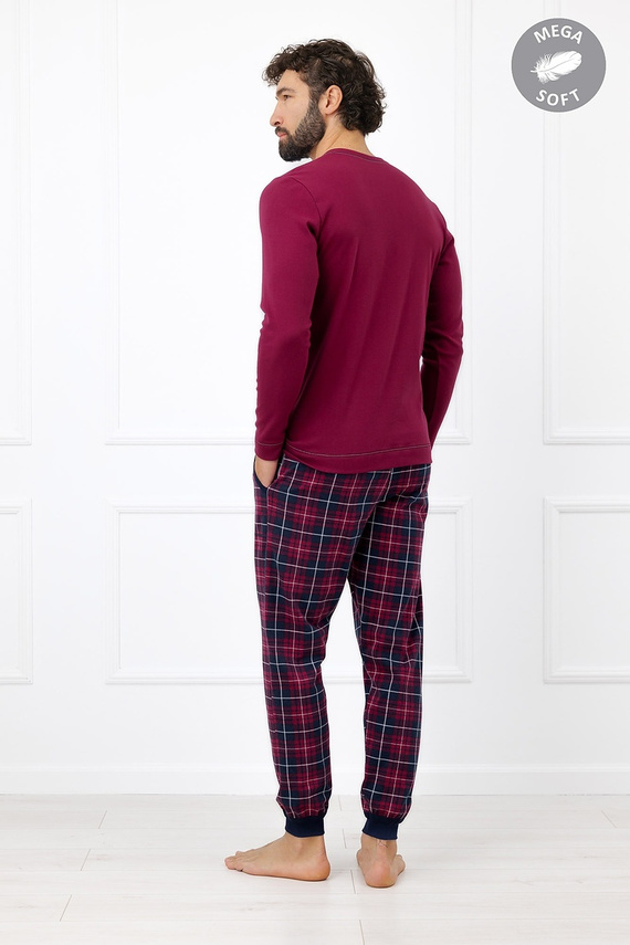 Italian Fashion Brajan pijama bărbați Mega Soft pantaloni lungi în carouri - bordo