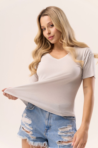 Bluză Serina Grey Babell – viscoză, mâneci scurte, decolteu în V | elegant și confortabil