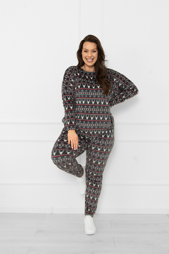 Set pentru femei Navara - set de fleece în model de Crăciun cu reni Italian Fashion - grafit