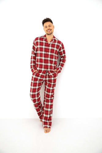 Sensis Lucas Pijamale bărbați din flanel 100% bumbac, carouri roșii