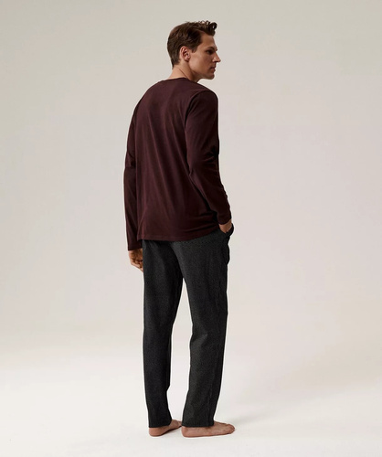 Pijamale bărbătești NMP-389 Atlantic - bumbac vin, mâneci lungi, set elegant pentru nopți reci