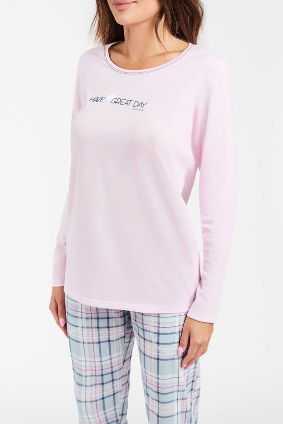 Pijama cu mânecă lungă și pantaloni lungi Glamour Ladies Italian Fashion - roz/print