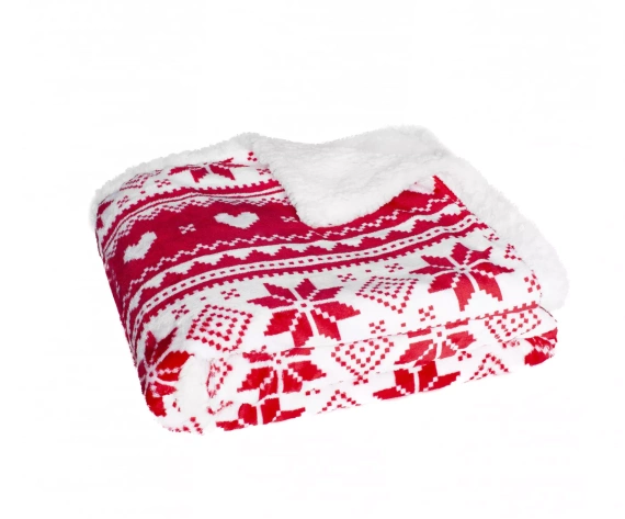 Pătură de Crăciun SACO roșie – moale și călduroasă cu model norvegian de zăpadă de zăpadă, într-o pungă decorativă