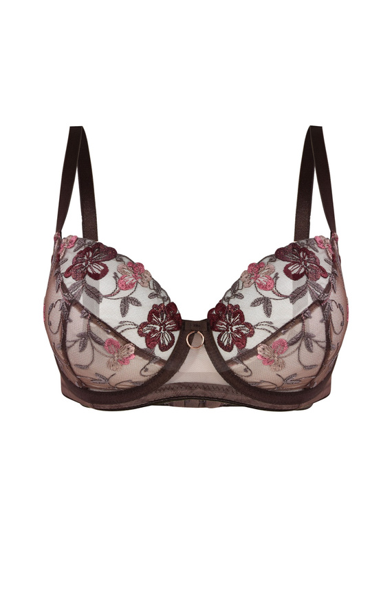 Sutien Mediolano 19255 maro ciocolatiu, dantelă cu broderie florală