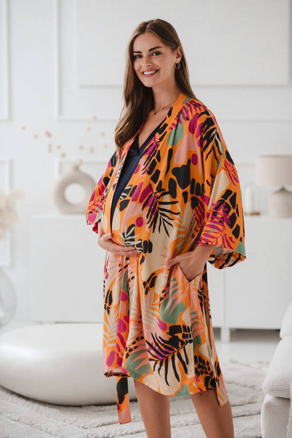 Tropical Orange szlafrok bambusowy ciążowy Milk&Love pomarańczowy 
